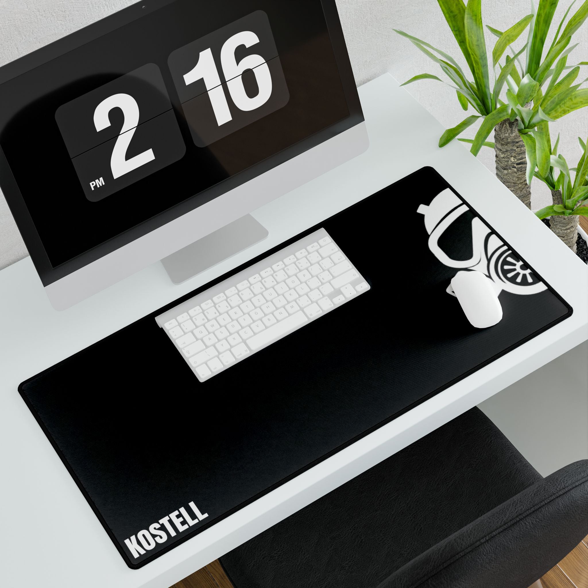 Gas Mask Gaming Desk Mat — Black Extended Mouse Pad with 'KOSTELL' Branding
